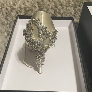 Badgley Mischka Ivory Satin Heels with Crystal Embellishments